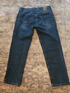 Vanucci Kevlar Motorcycle Jeans 36x34 Red Embroidered Script